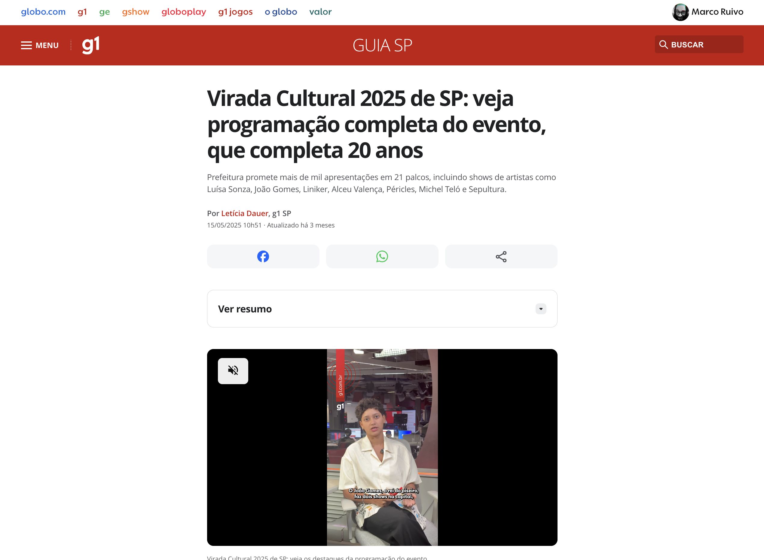 Screenshot: G1 — Virada Cultural 2025